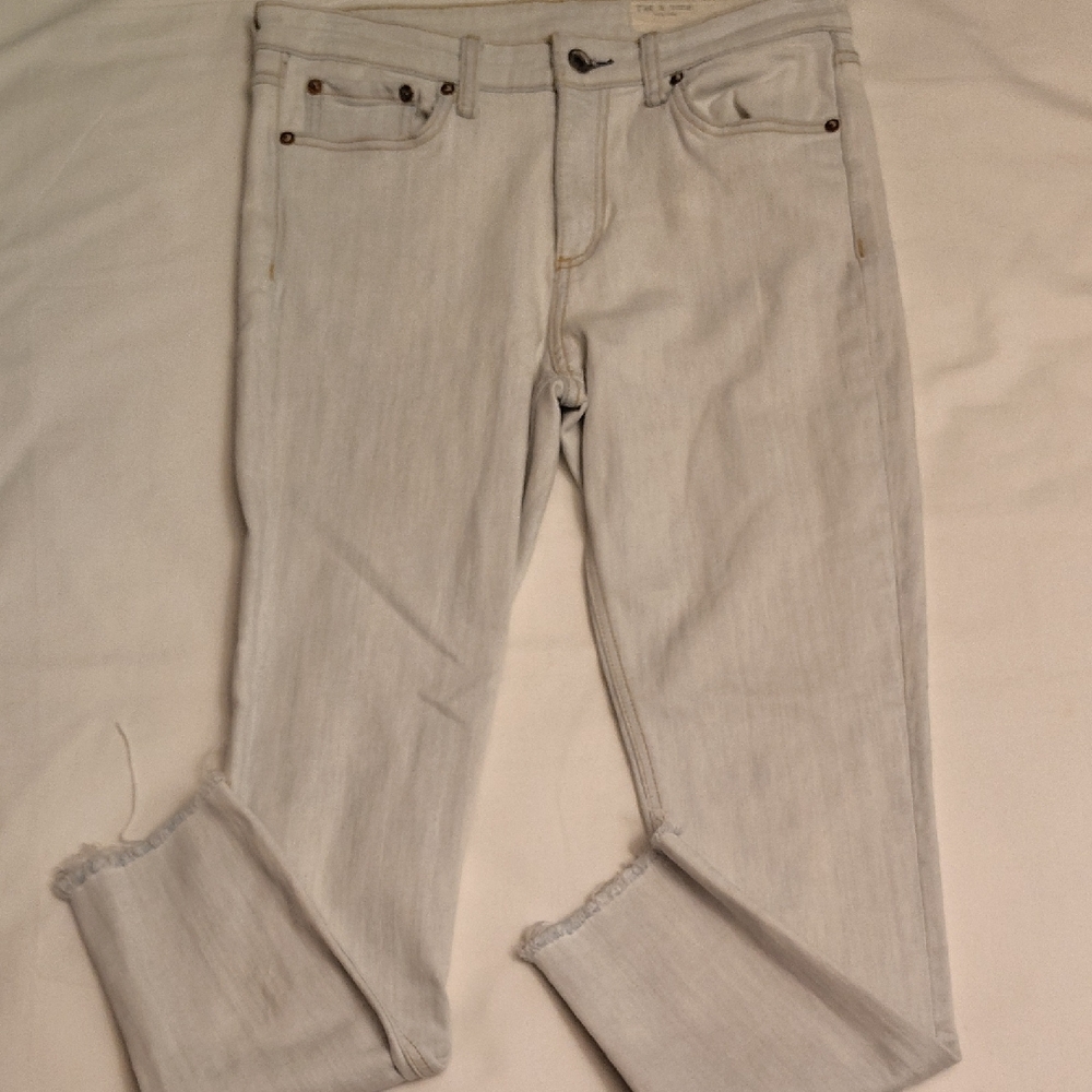 Rag & Bone Blue Bleach Washed Jeans Size 29 Skinny Mid Rise Ankle Fringe EUC